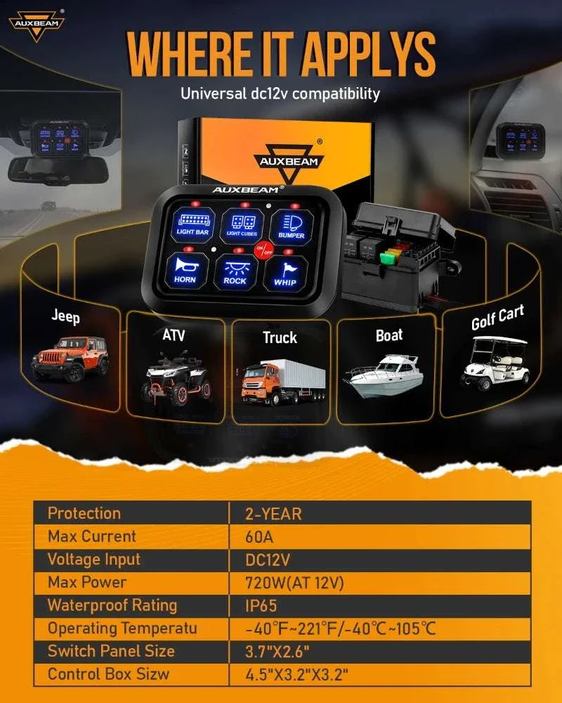 6-Gang Car Switch Panel 720W 12V Relay System for Lights & Accessories - Image 8