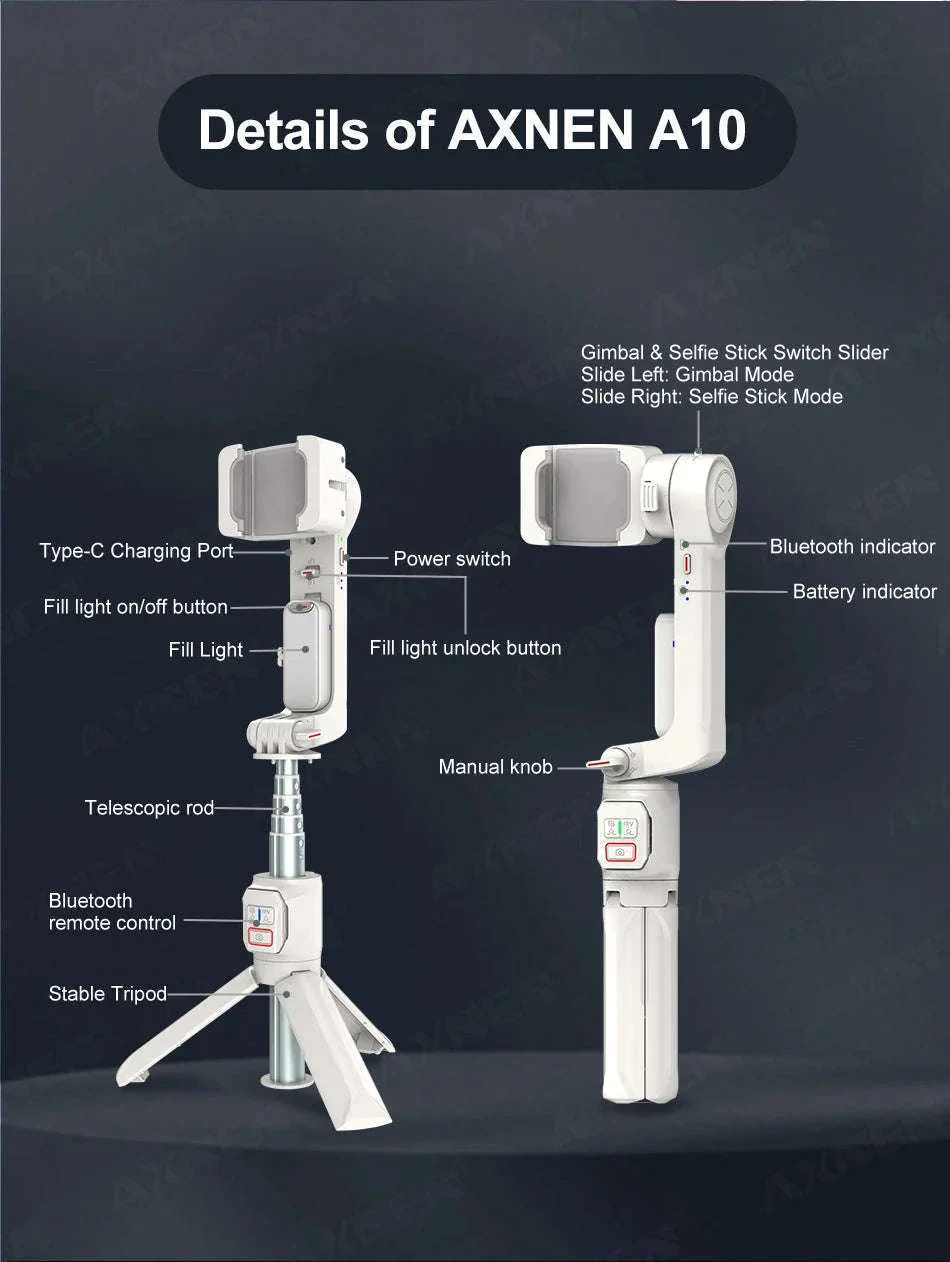 AXNEN A10 Smartphone Gimbal Stabilizer with Fill Light - Image 24
