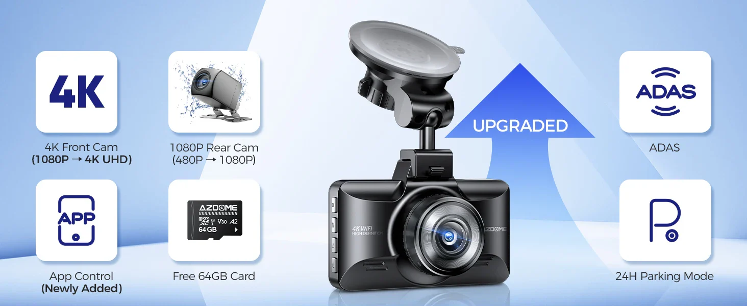 AZDOME 4K Dual Dash Cam with 3" Screen and Rear Camera - Image 7