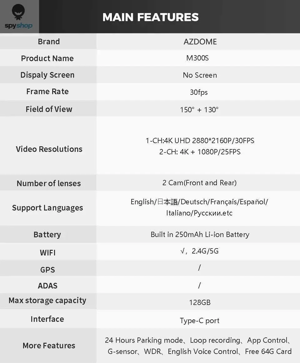 AZDOME M300S 4K Dual Dash Cam with GPS, WiFi & Voice Control - Image 24