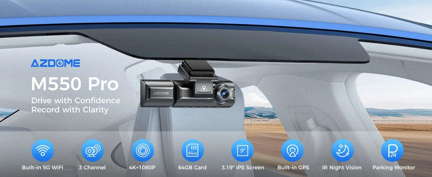 AZDOME M550 Pro 3-Channel Dash Cam with GPS & WiFi - Image 8