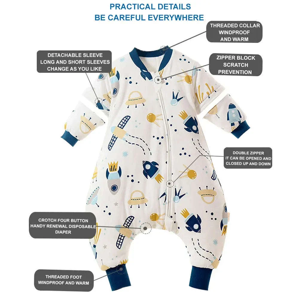Baby Cartoon Split-Legged Sleepsack with Detachable Sleeves - Image 6