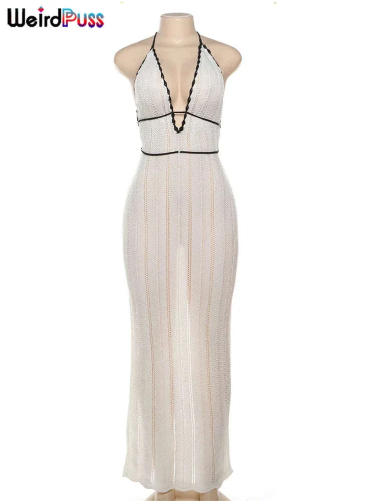 Backless Halter Lace-Up Maxi Dress – Slim Fit Summer Club Style - Image 4