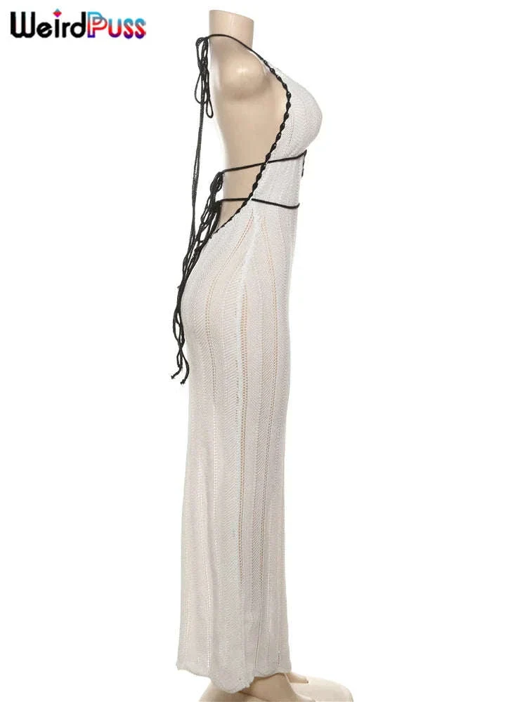 Backless Halter Lace-Up Maxi Dress – Slim Fit Summer Club Style - Image 7