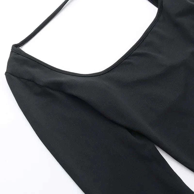 Backless Long Sleeve Bodysuit Slim Fit Square Neck Club Top - Image 15
