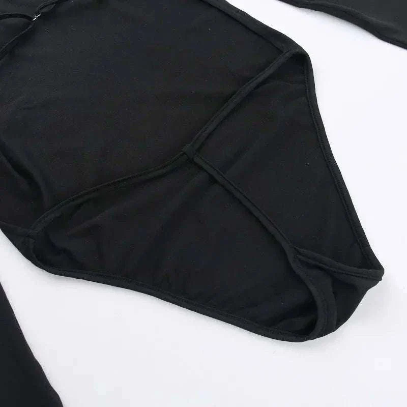 Backless Long Sleeve Bodysuit Slim Fit Square Neck Club Top - Image 19