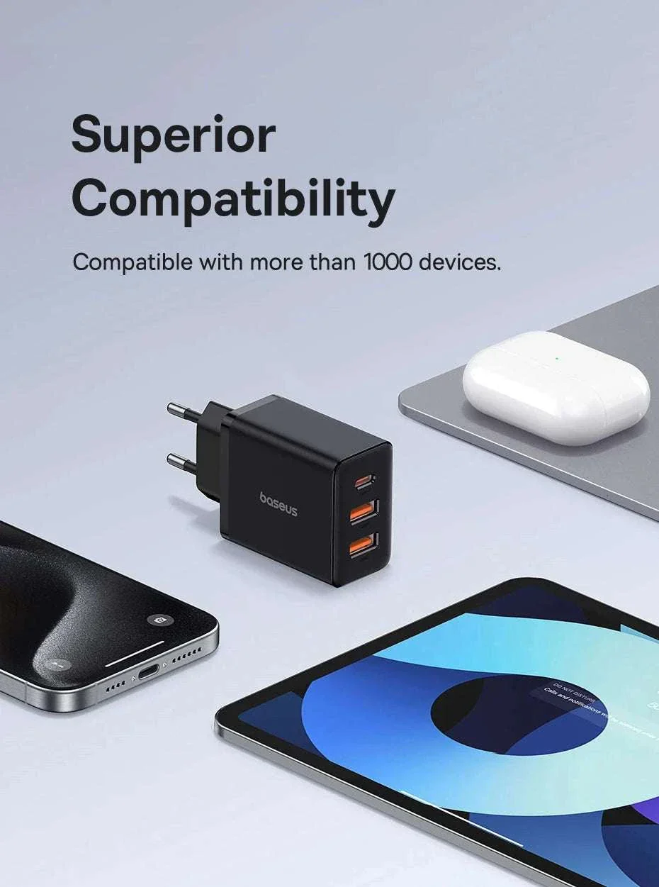Baseus 30W Fast Charger 3-Port USB-C PD & QC3.0 Wall Adapter - Image 10