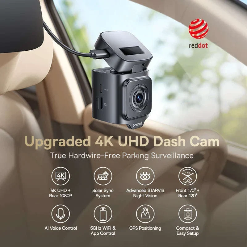 Baseus 4K Front and Rear Dash Cam with STARVIS Night Vision - Image 2