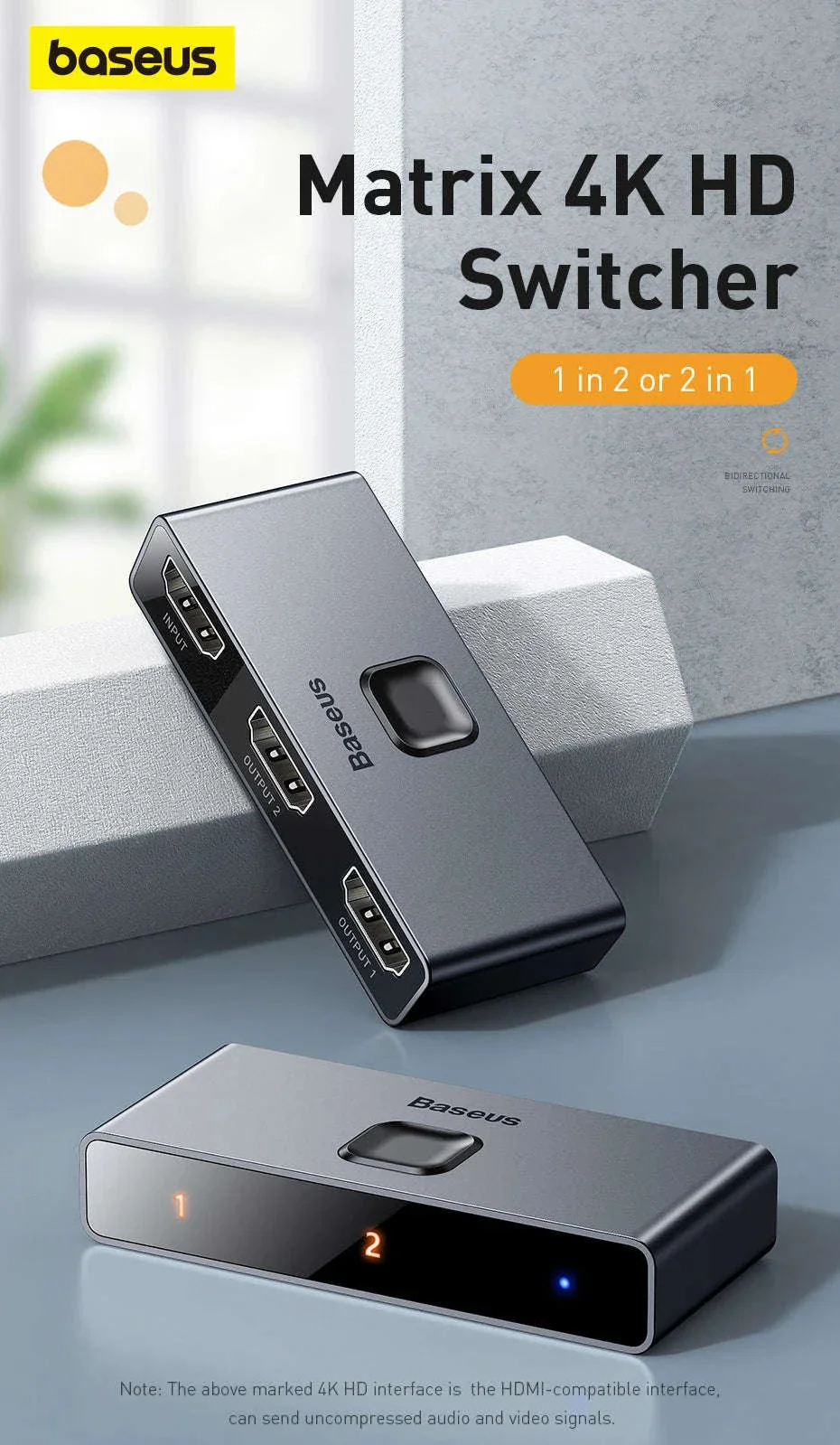 Baseus 4K HDMI Switch Adapter for Easy Device Switching - Image 14