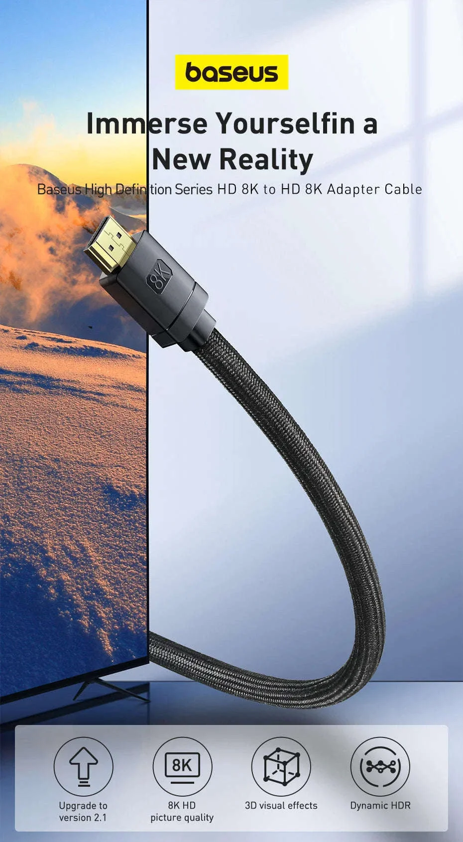 Baseus 8K HDMI Cable for Sharp, Smooth Display Performance - Image 12