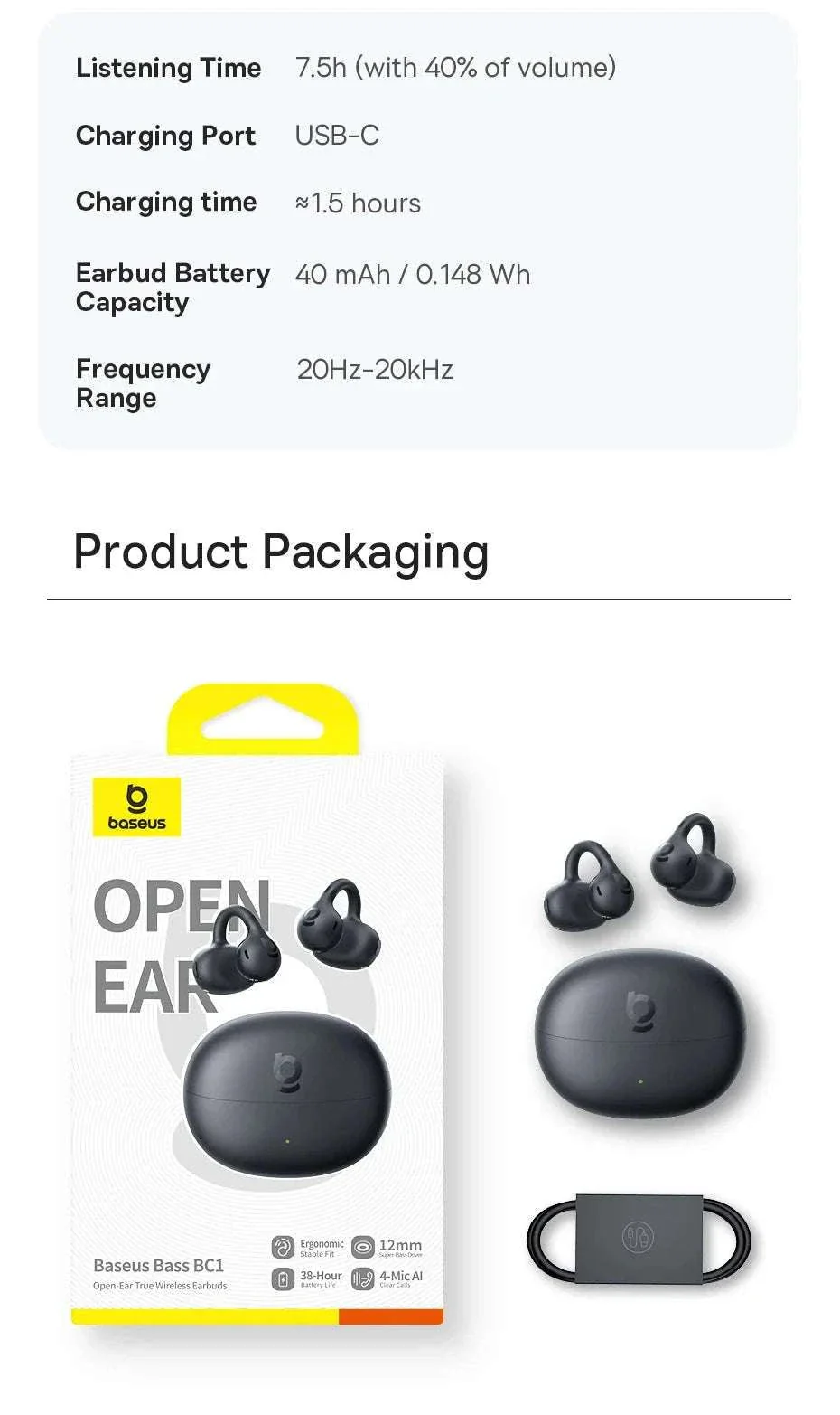 Baseus BC1 Open Ear Wireless Ear Clip Earbuds - Image 28