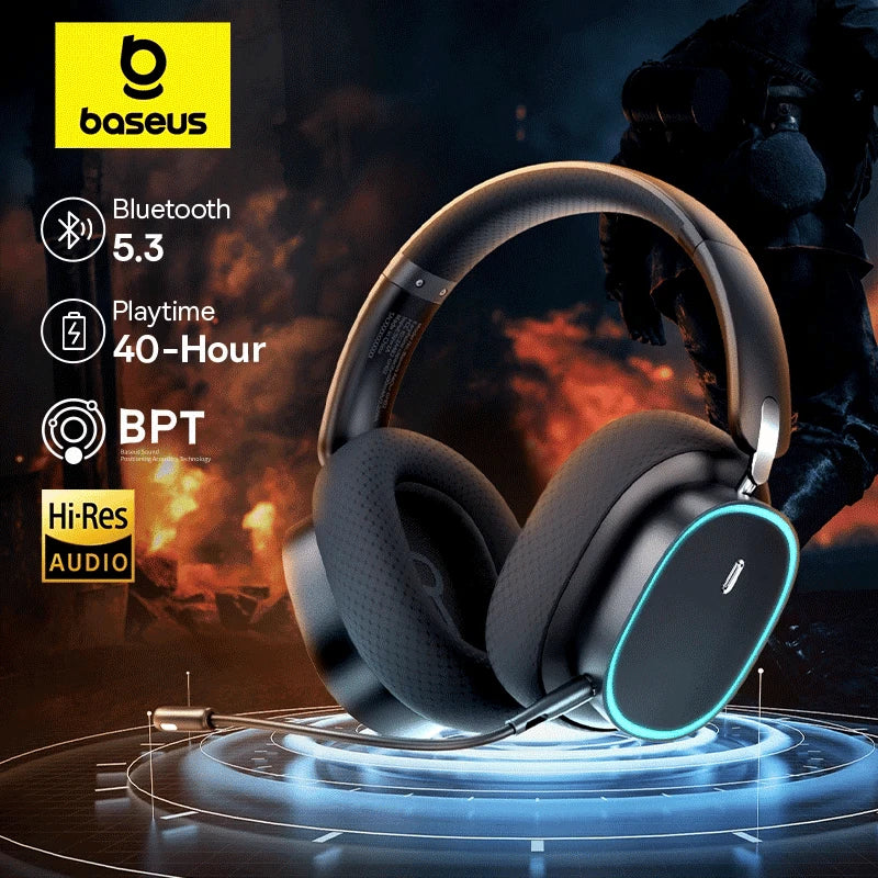 GH02 Gaming Wireless Headphone with Mic, Bluetooth 5.3, 40mm Driver, 2.4G/Wireless/Wired, RGB