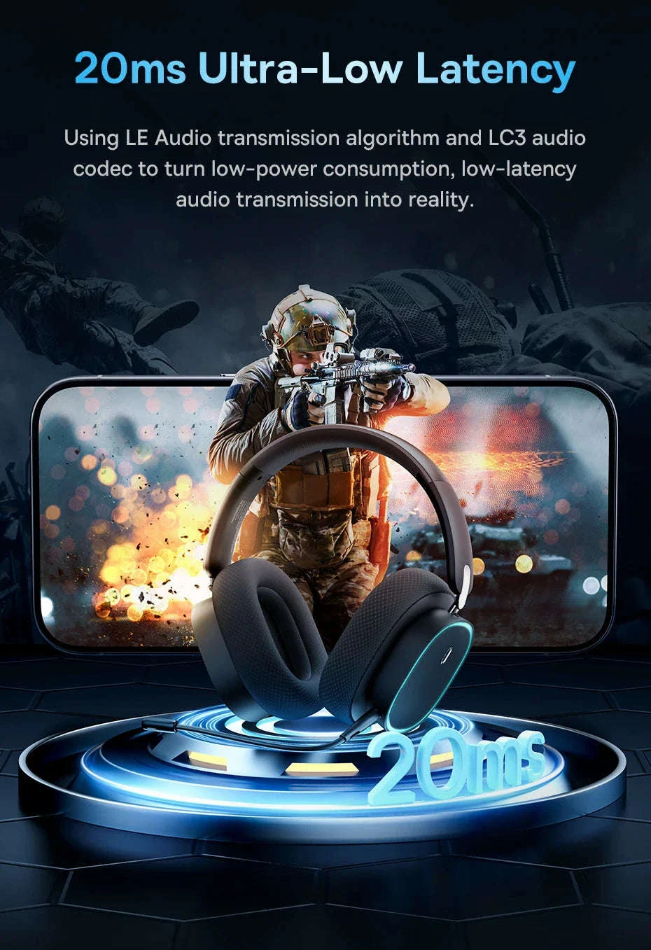 GH02 Gaming Wireless Headphone with Mic, Bluetooth 5.3, 40mm Driver, 2.4G/Wireless/Wired, RGB - Image 17