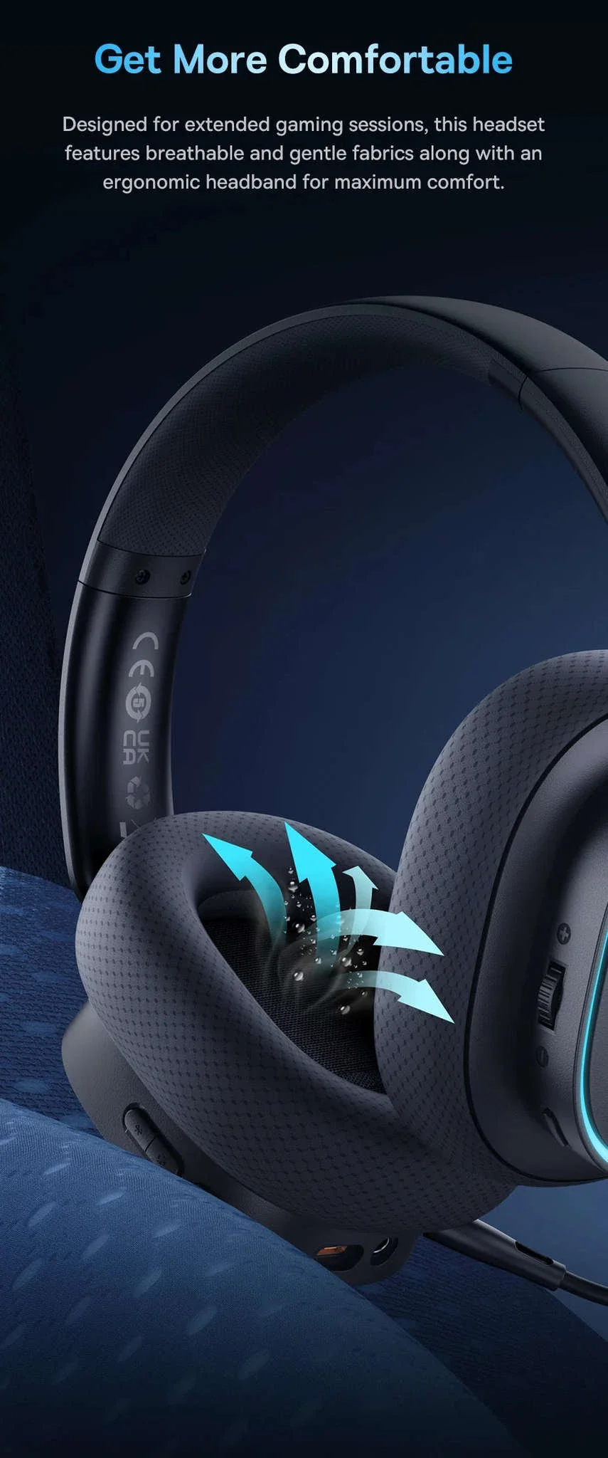 GH02 Gaming Wireless Headphone with Mic, Bluetooth 5.3, 40mm Driver, 2.4G/Wireless/Wired, RGB - Image 24