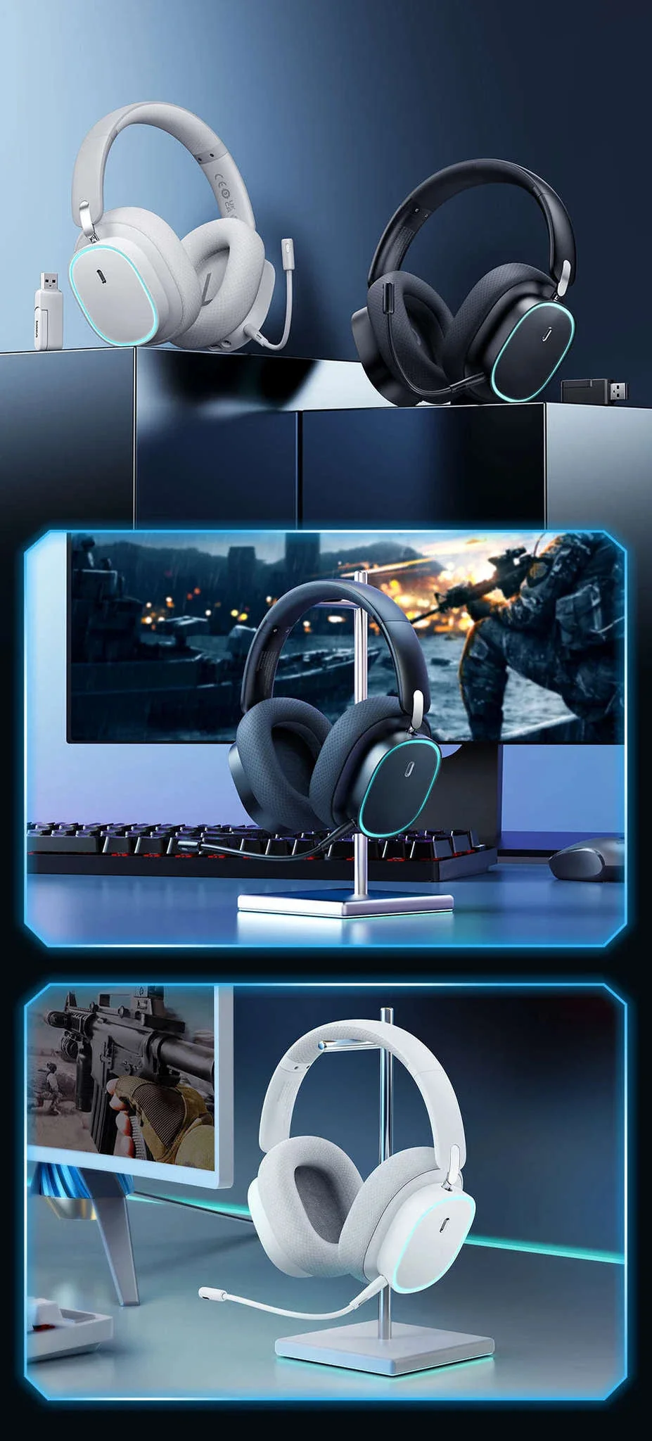 GH02 Gaming Wireless Headphone with Mic, Bluetooth 5.3, 40mm Driver, 2.4G/Wireless/Wired, RGB - Image 27