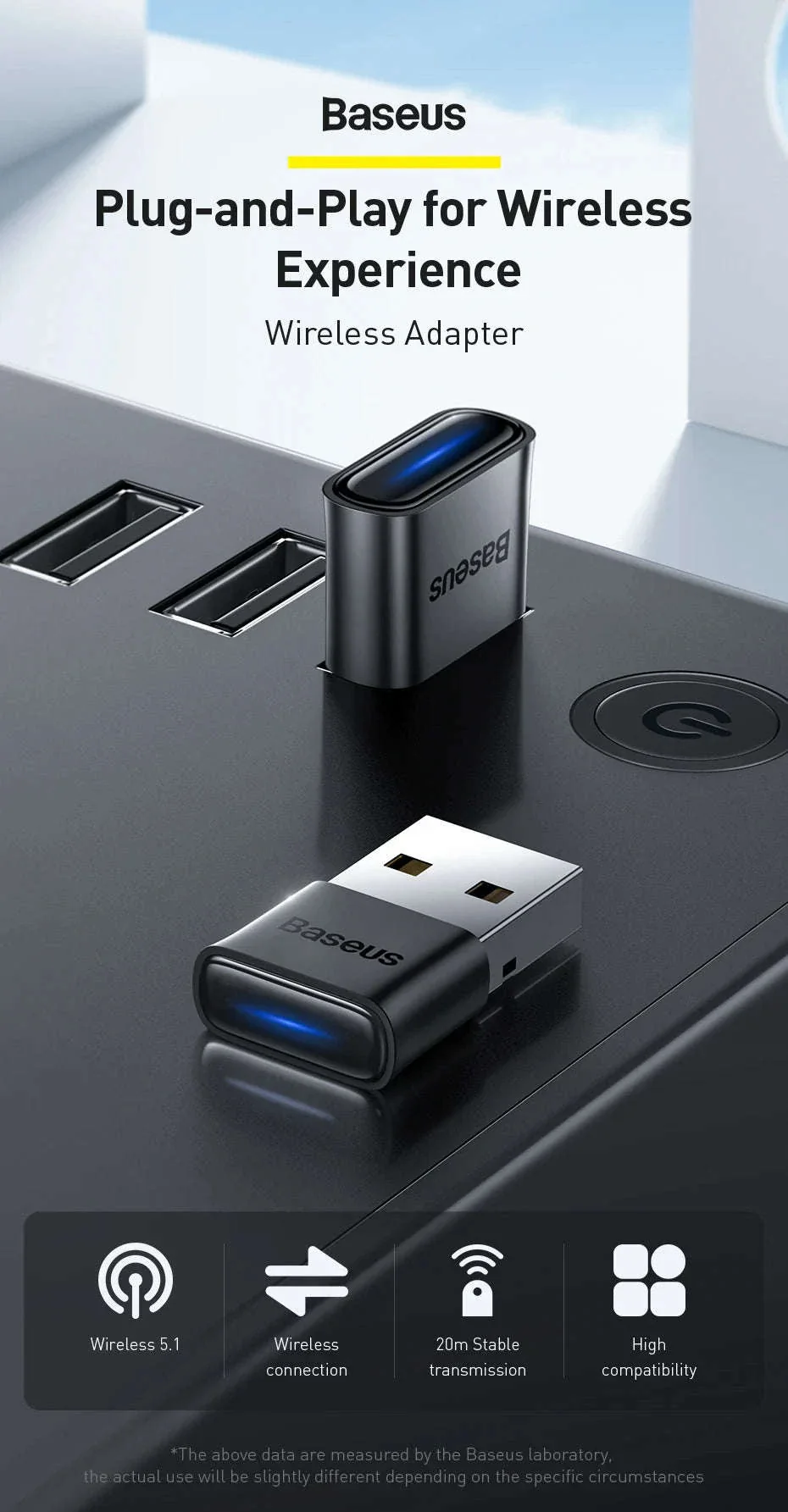 Baseus USB Bluetooth Adapter for PCs, 5.1/5.3 Wireless Receiver - Image 9