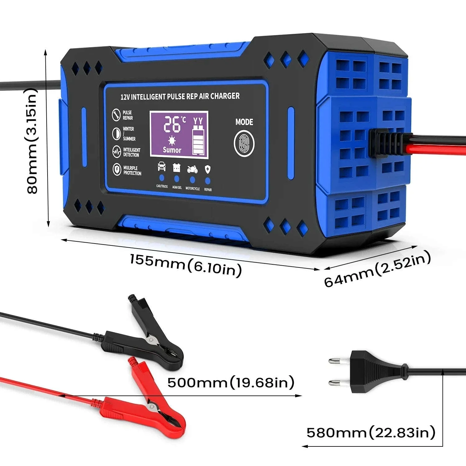 12V 6A Intelligent Battery Charger for Car and Motorcycle - Image 2