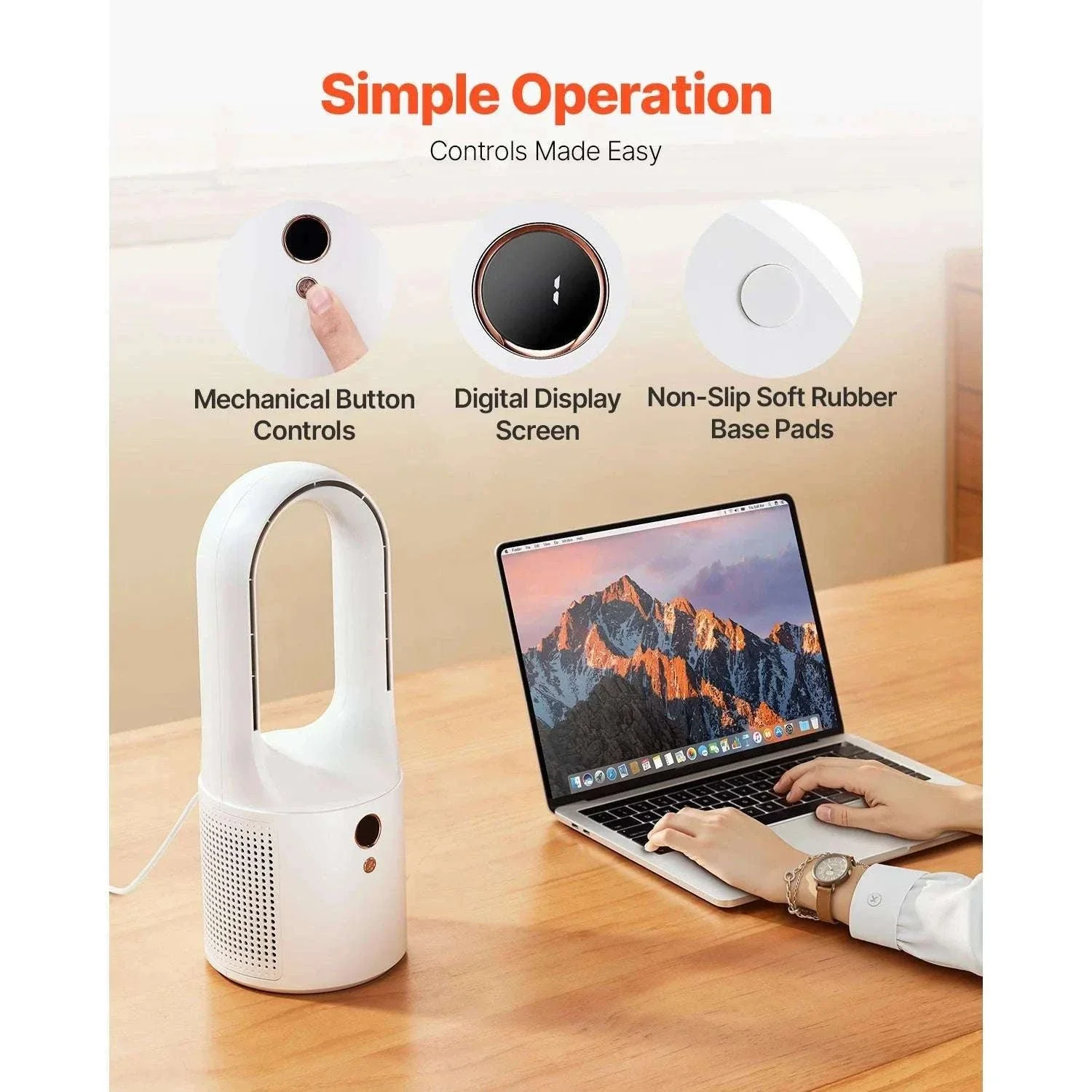 Bladeless Desk Fan with 6 Speeds Quiet 7W Cooling Tower - Image 5