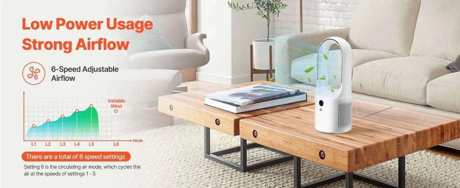 Bladeless Desk Fan with 6 Speeds Quiet 7W Cooling Tower - Image 8