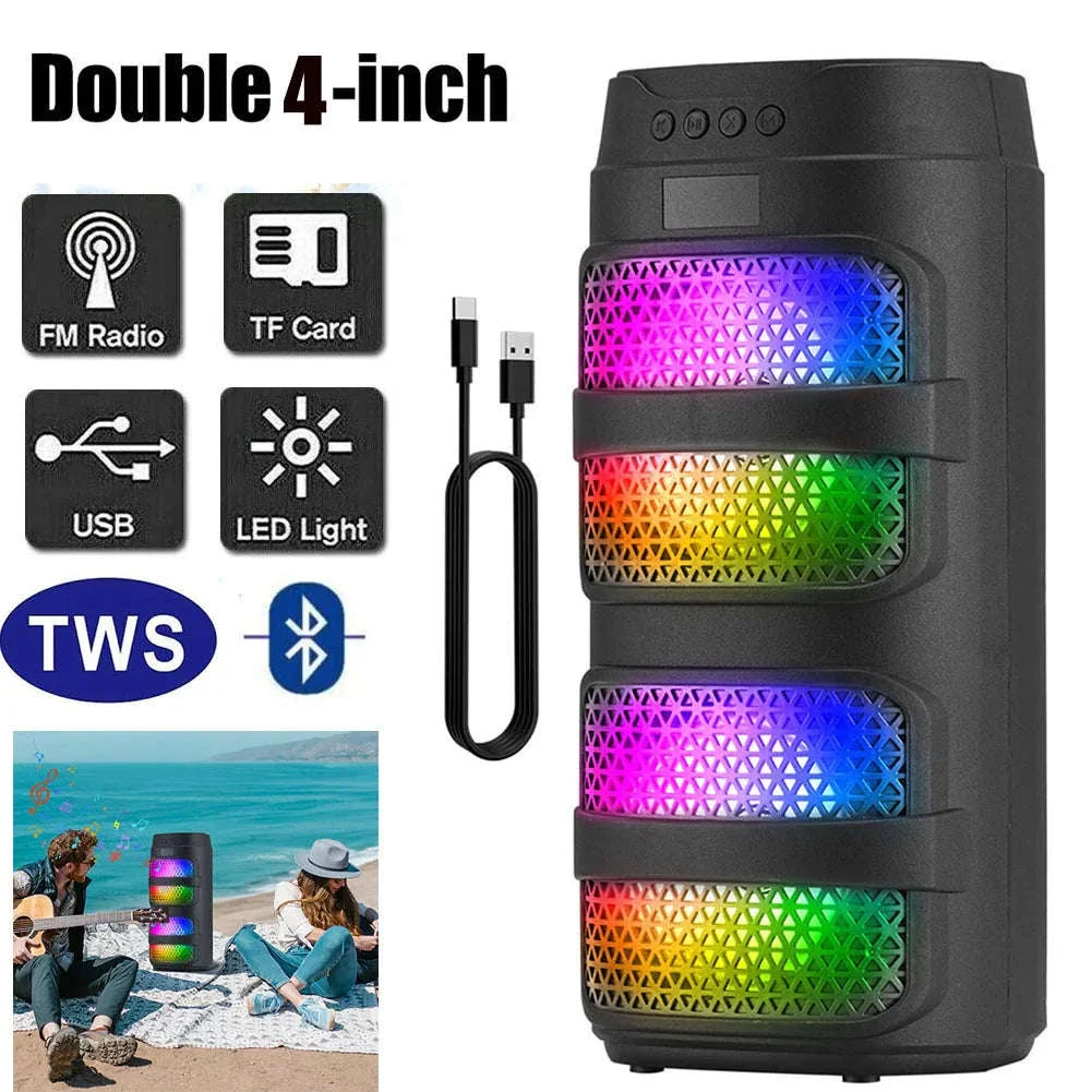 Bluetooth 5.0 Portable Speaker with Dual 4" Stereo & LED Lights
