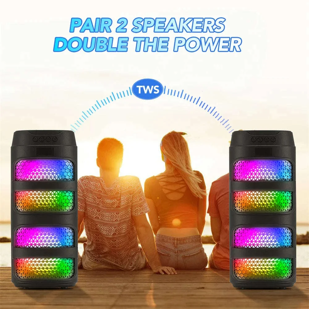 Bluetooth 5.0 Portable Speaker with Dual 4" Stereo & LED Lights - Image 4