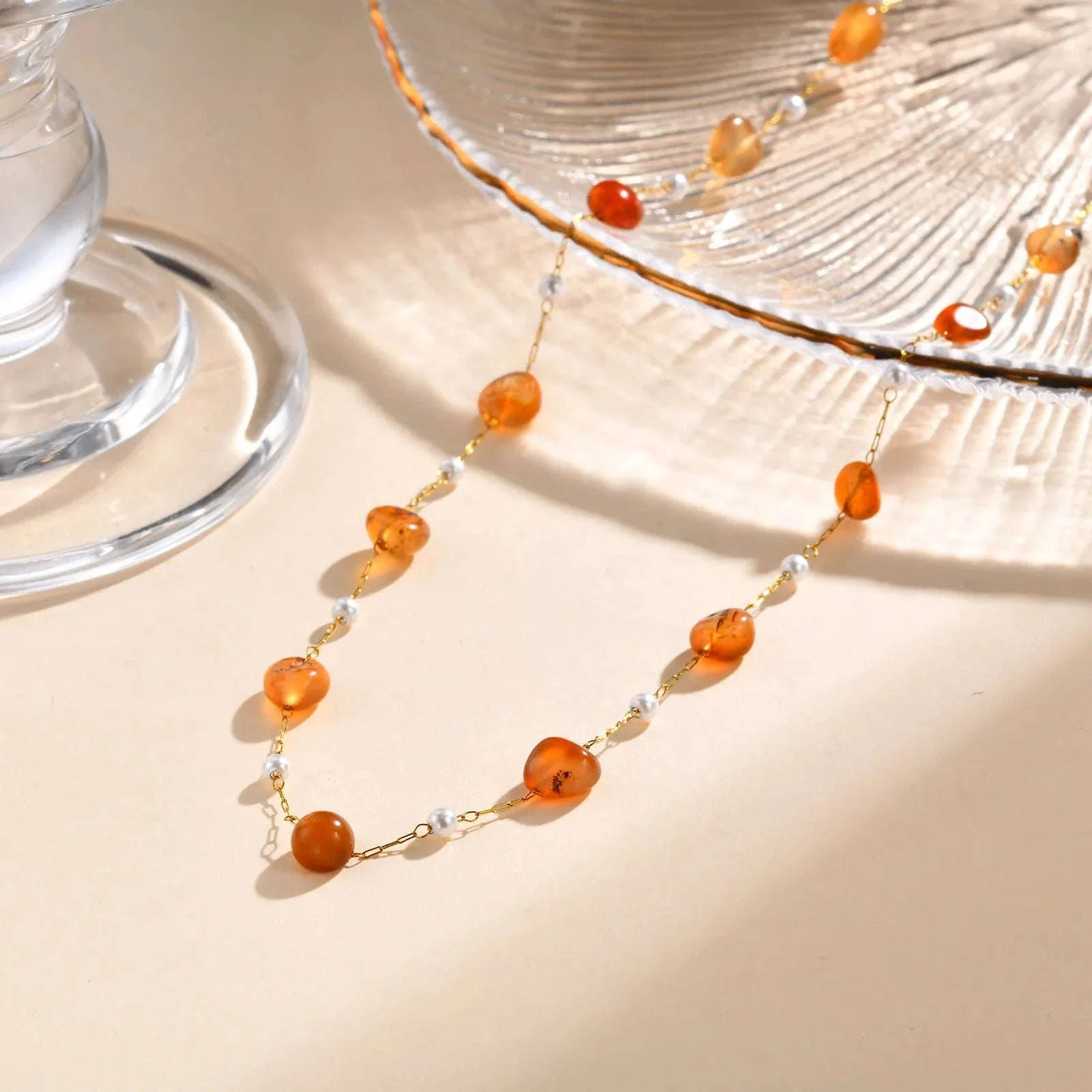 Boho Natural Stone Pearl Necklace for Women – Gold Chain Beach Style - Image 8