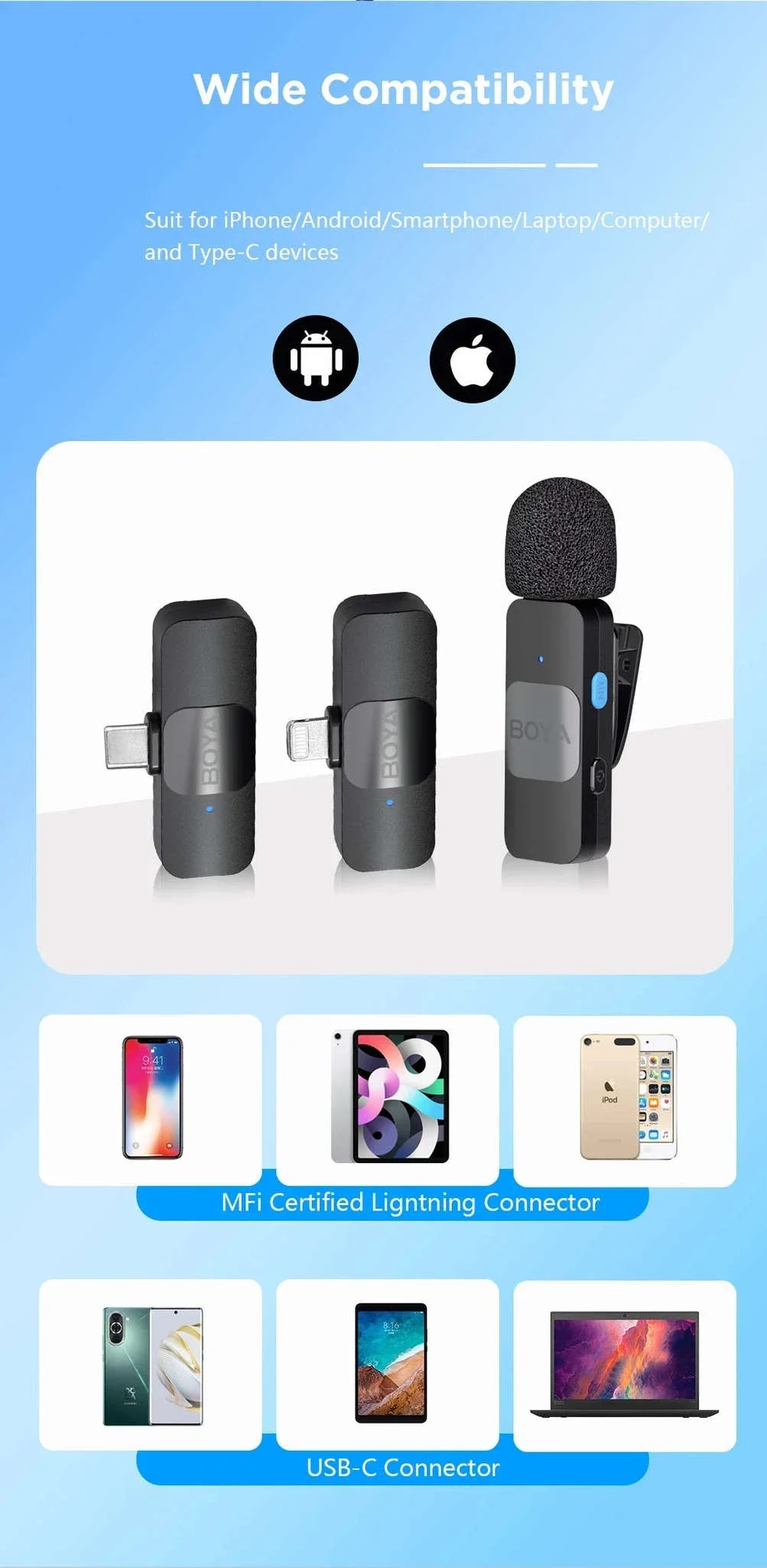 BOYA BY-V2 Wireless Lavalier Microphone for Clear Two-Voice Recording - Image 21