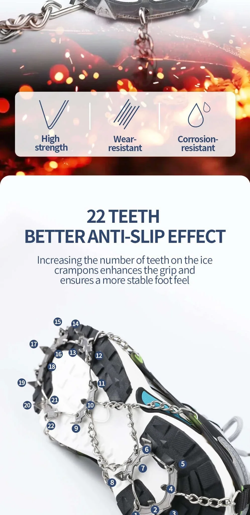 22-Tooth Ice Gripper Crampons for Hiking and Snow Walking - Image 9