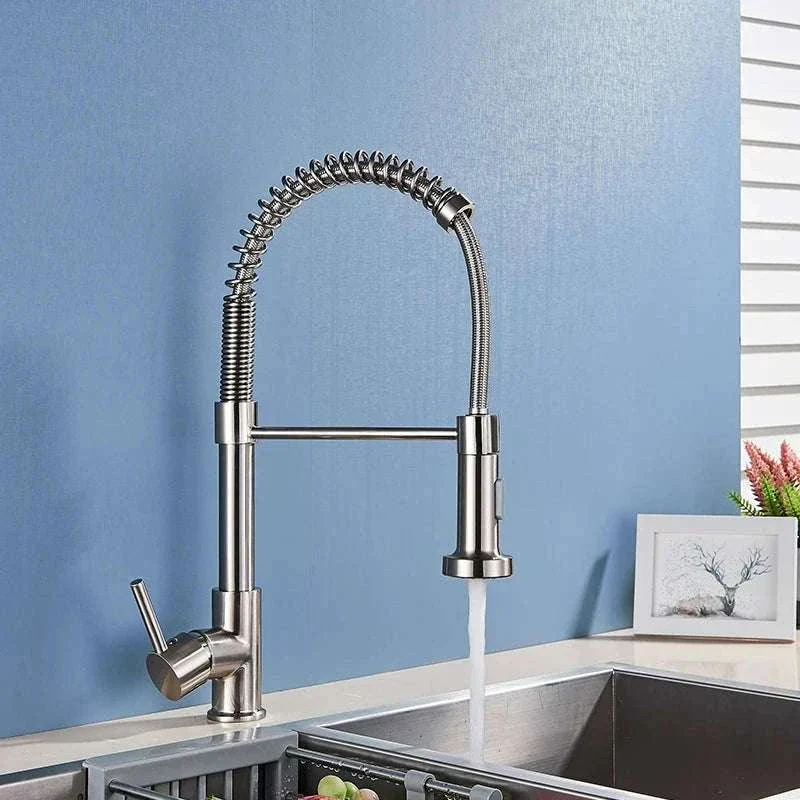 Brushed Nickel Pull Down Kitchen Faucet with Spring Design - Image 14