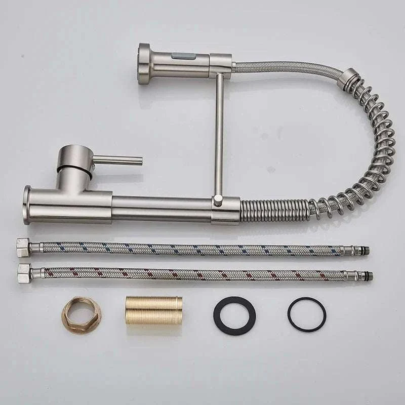 Brushed Nickel Pull Down Kitchen Faucet with Spring Design - Image 19