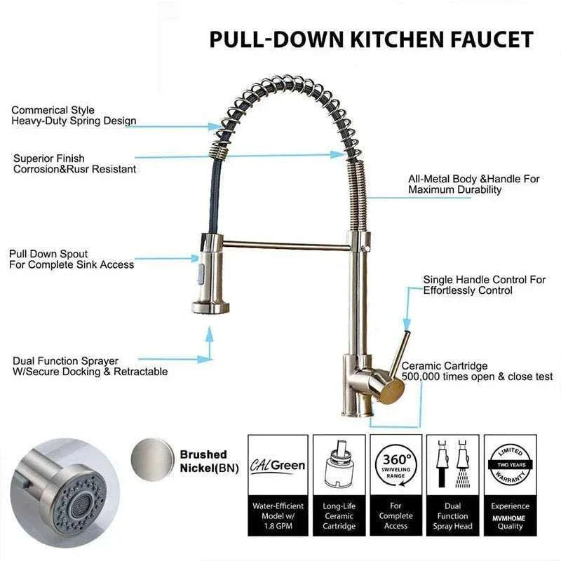 Brushed Nickel Pull Down Kitchen Faucet with Spring Design - Image 2
