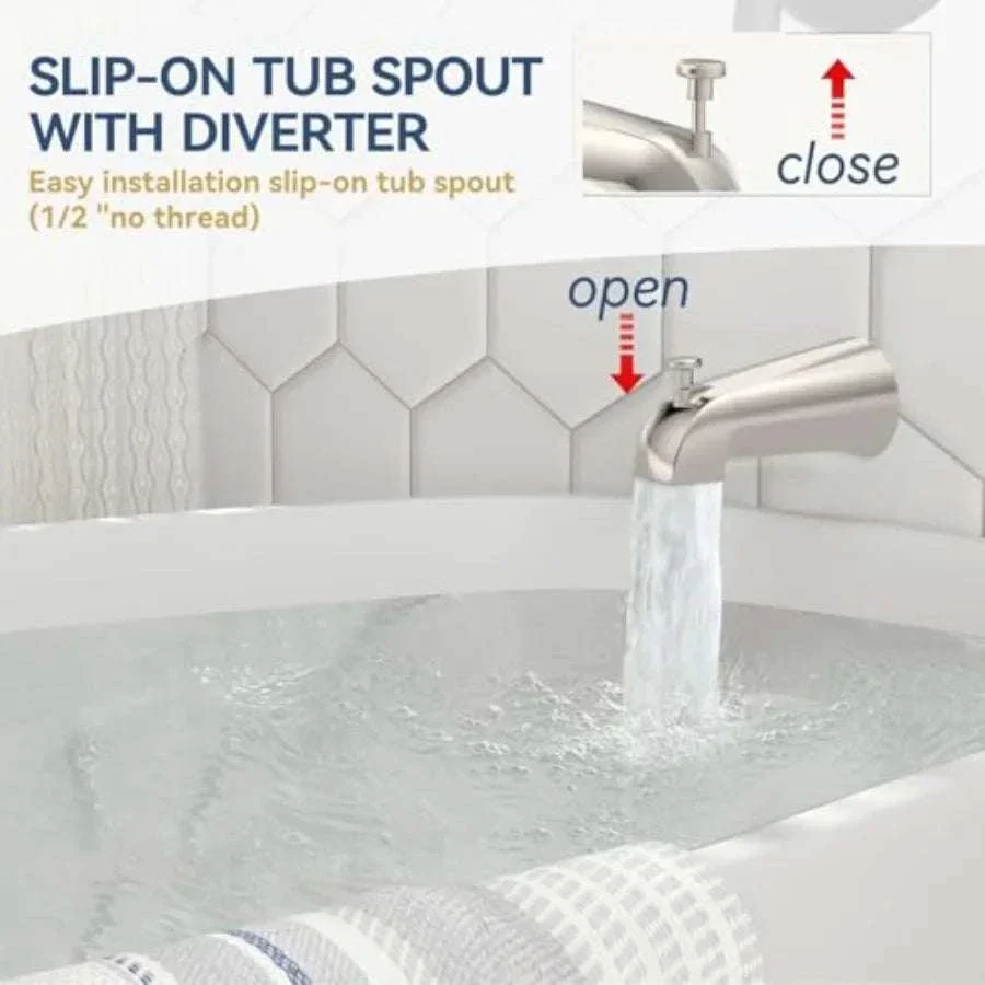 Brushed Nickel Shower Faucet Set with Tub Spout & Valve - Image 10