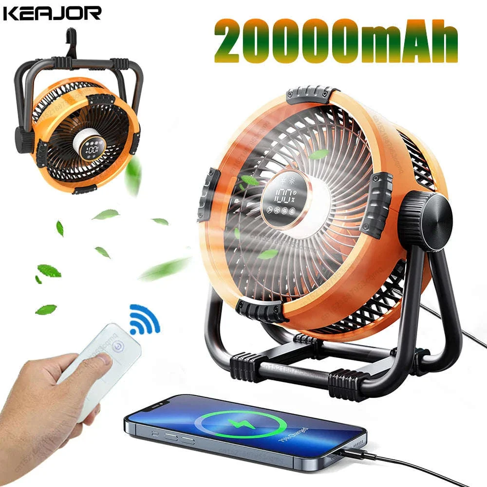 Rechargeable Camping Fan with Light, Remote & Hanging Hook - Image 2