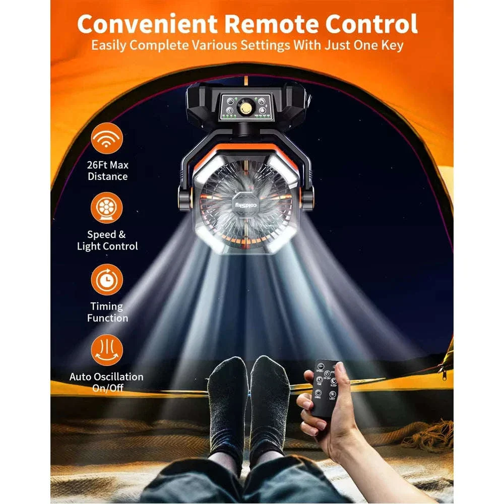 20000mAh Camping Fan with LED Lantern, Remote, 8 Speeds - Image 5