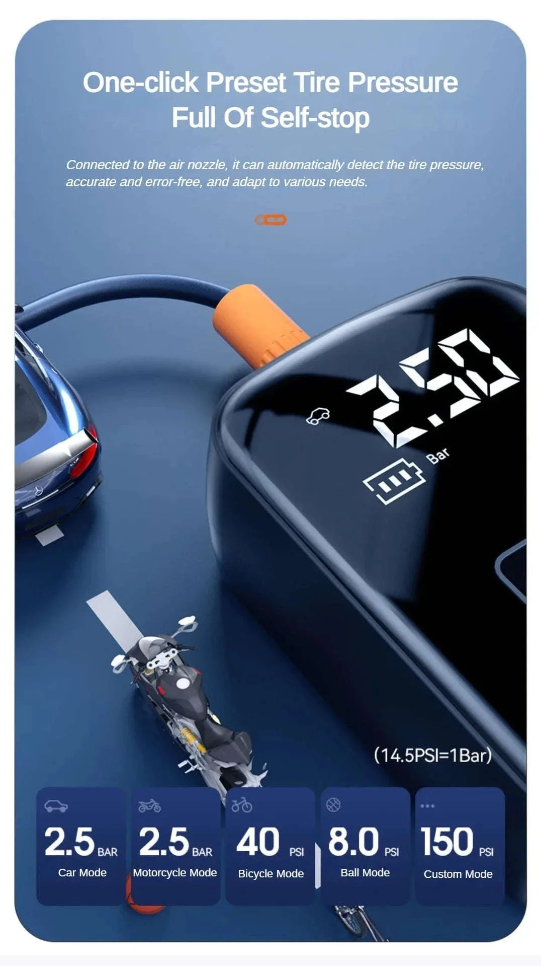 Wireless Portable Tire Inflator Pump 12V 150PSI with LED Light - Image 13