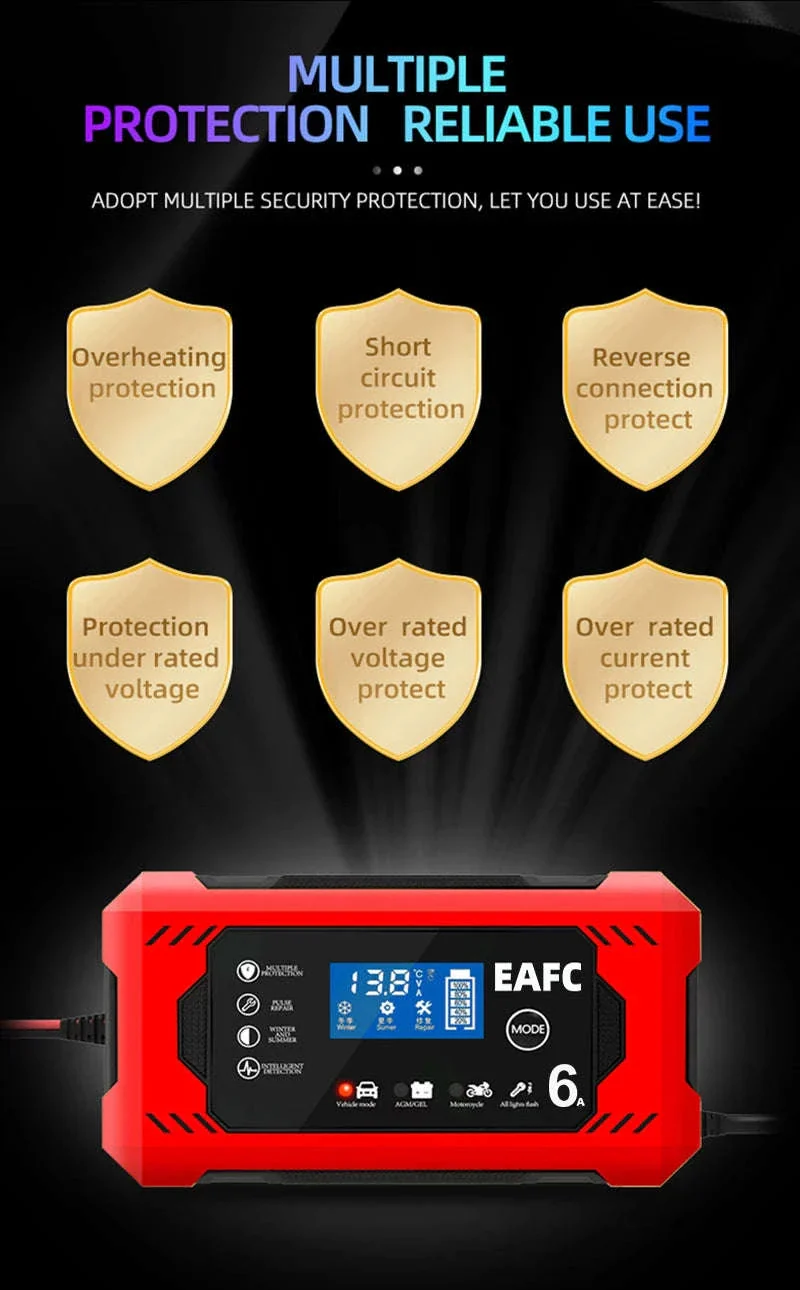 12V 6A Intelligent Car Battery Charger with Pulse Repair - Image 12