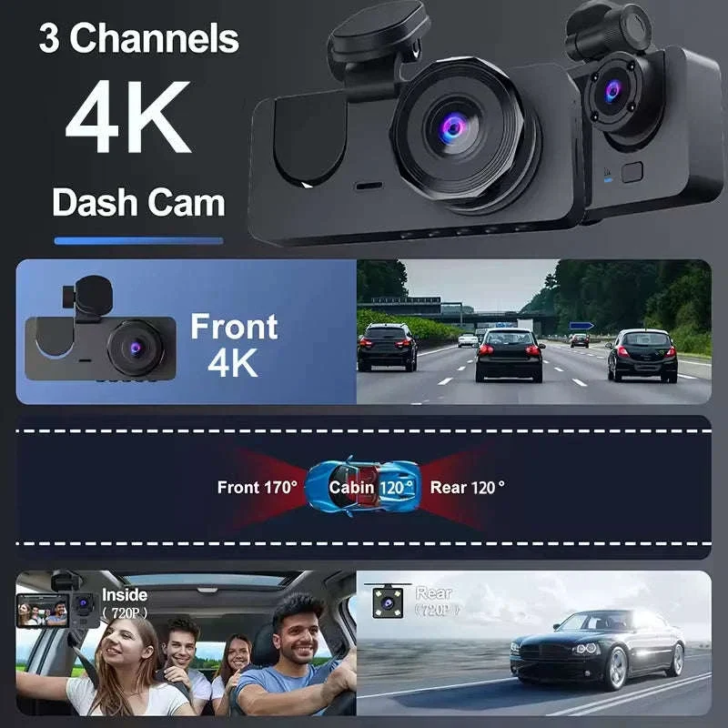 4K Dash Cam 3-Channel Front and Rear Recorder with WiFi App - Image 5