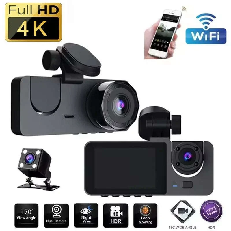 4K Dash Cam 3-Channel Front and Rear Recorder with WiFi App - Image 6