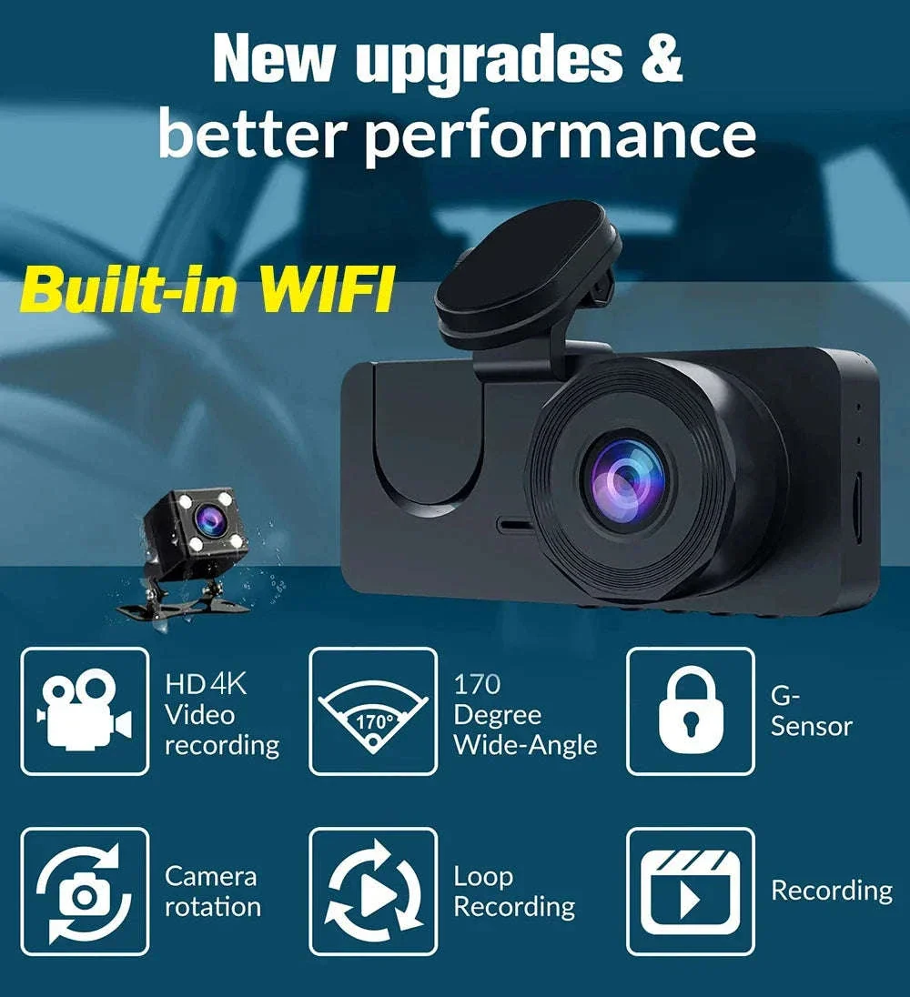 4K Dash Cam 3-Channel Front and Rear Recorder with WiFi App - Image 7