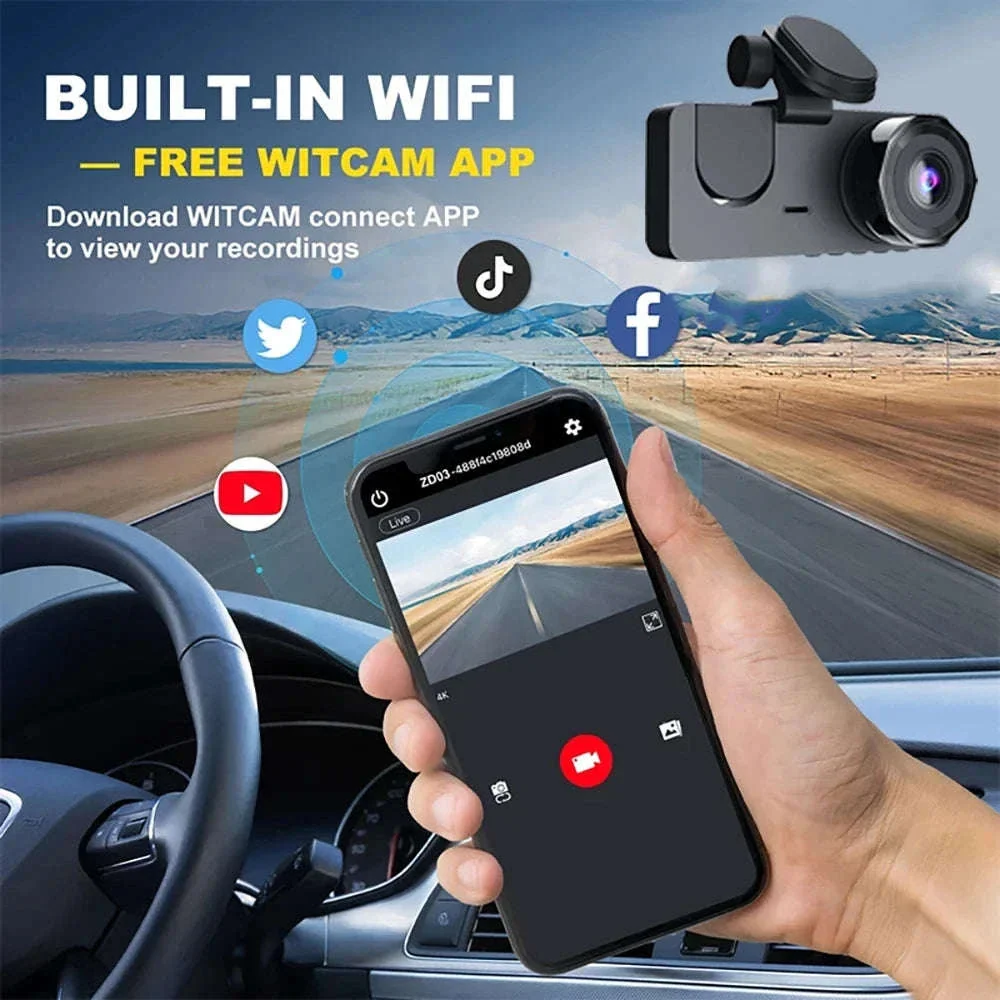 4K Dash Cam 3-Channel Front and Rear Recorder with WiFi App - Image 8