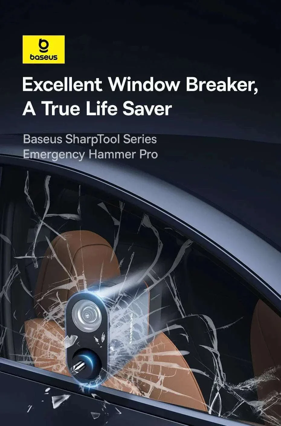 Car Emergency Hammer with Seatbelt Cutter & LED Safety Lamp - Image 8