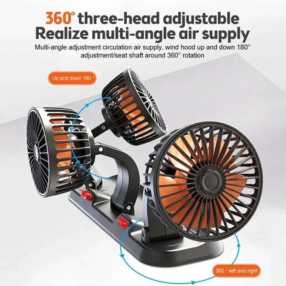 360° Adjustable Dual Head Car Fan with USB & 12V/24V Power - Image 2