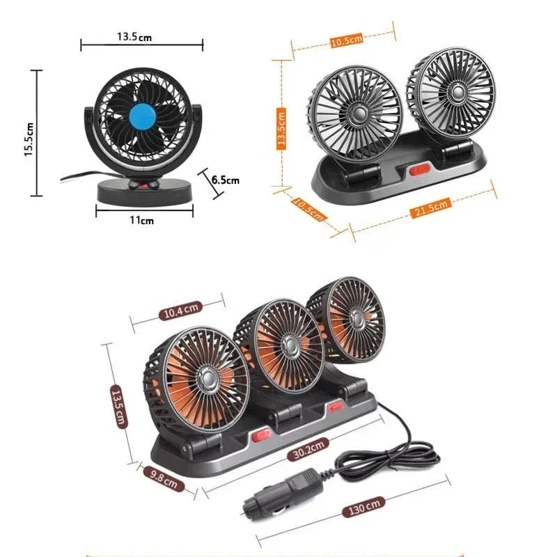 360° Adjustable Dual Head Car Fan with USB & 12V/24V Power - Image 7