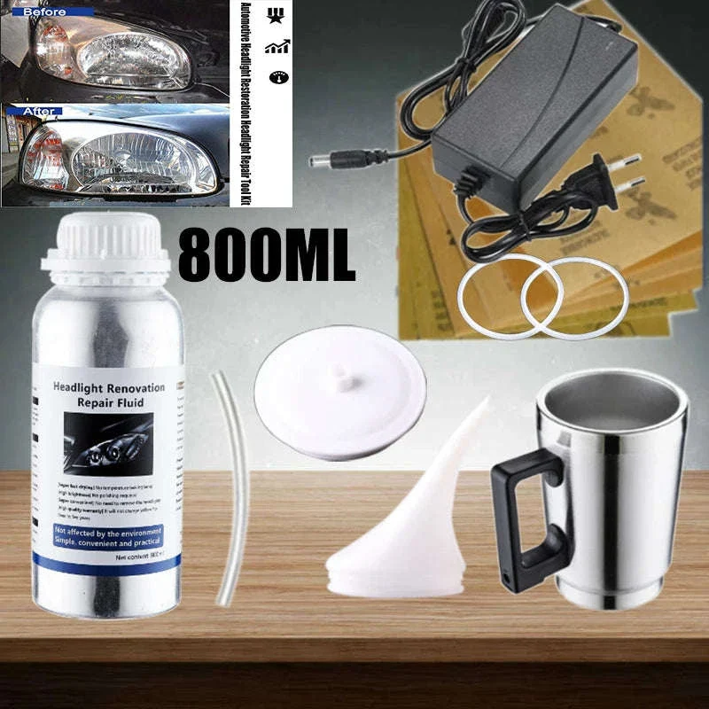 Car Headlight Restoration Polish Kit, 800ml Liquid Polymer