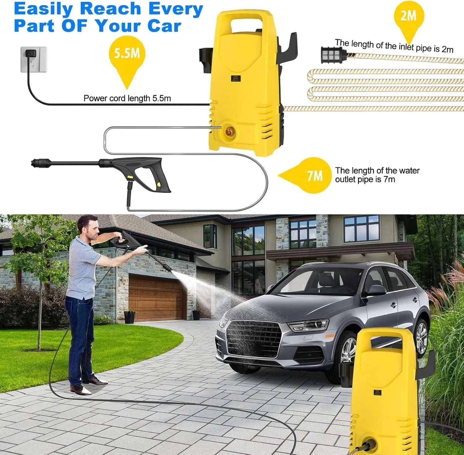 Electric High Pressure Washer Car Wash Gun with Adjustable Nozzle - Image 4