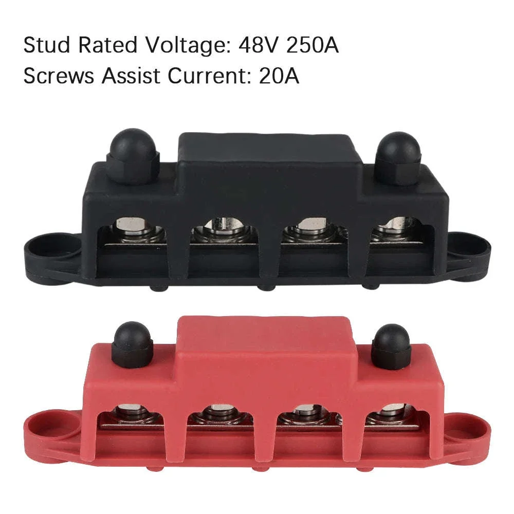 Caravan RV Power Distribution Block 4 Way 48V 250A DC Bus Bar with M8/M10 Studs - Image 2