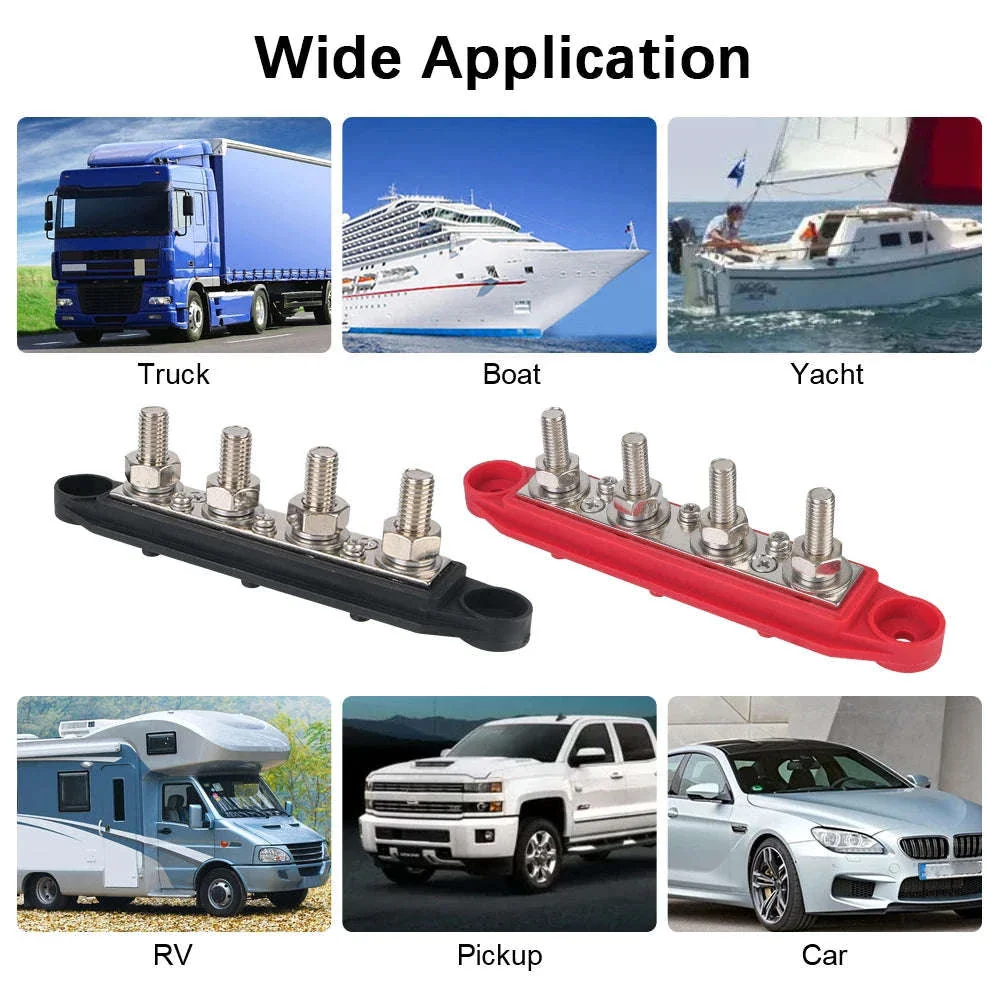 Caravan RV Power Distribution Block 4 Way 48V 250A DC Bus Bar with M8/M10 Studs - Image 4