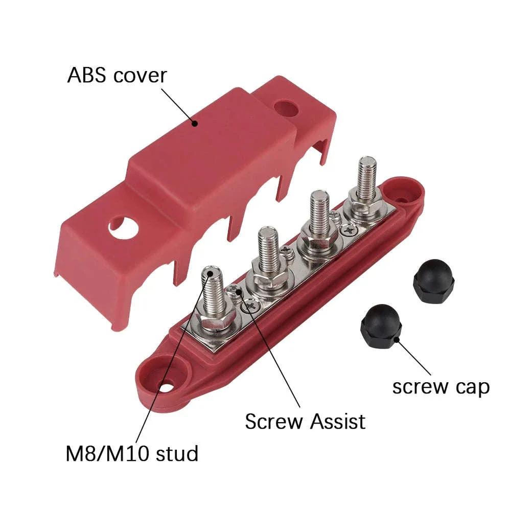 Caravan RV Power Distribution Block 4 Way 48V 250A DC Bus Bar with M8/M10 Studs - Image 6