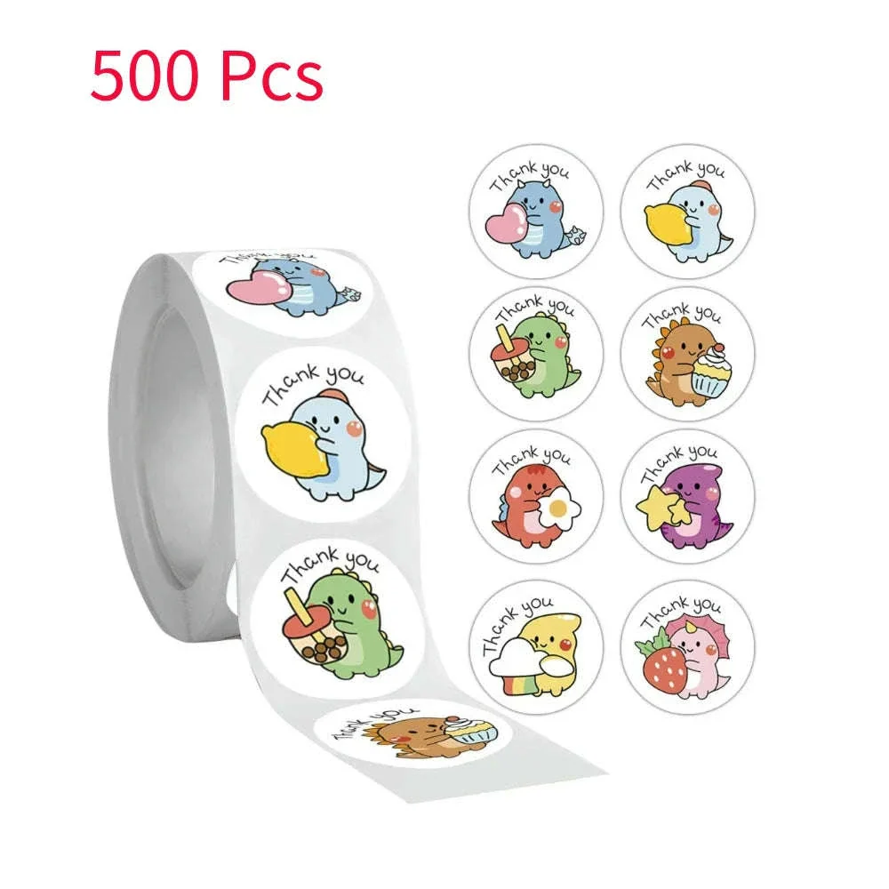 Cartoon Dinosaur Thank You Stickers, 1-Inch Adhesive Labels - Image 10