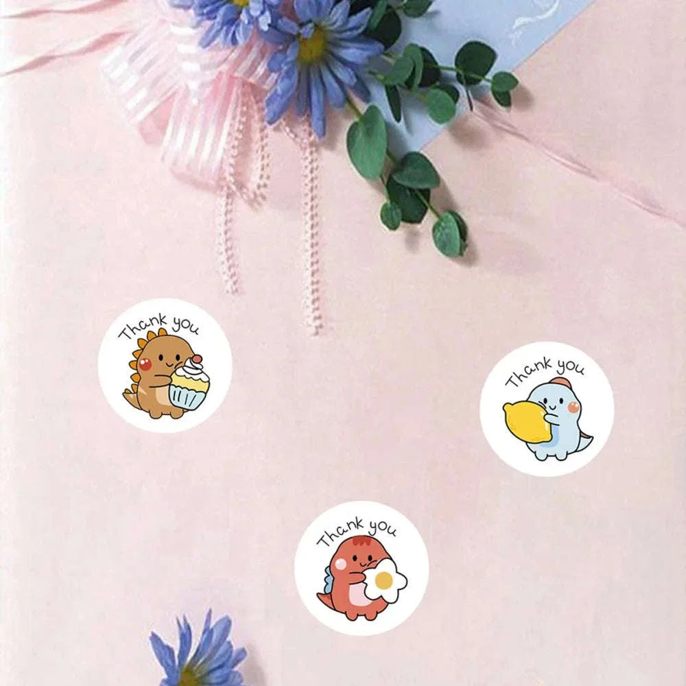 Cartoon Dinosaur Thank You Stickers, 1-Inch Adhesive Labels - Image 2